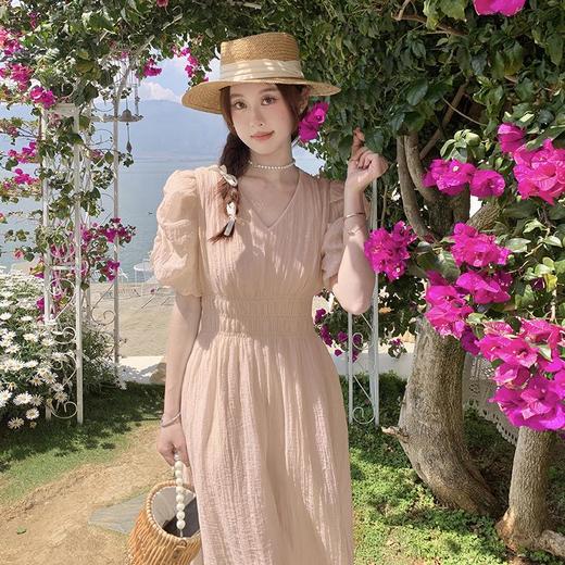 2023夏季新款杭州女装法式复古收腰显瘦连衣裙泡泡袖长款裙子 商品图1