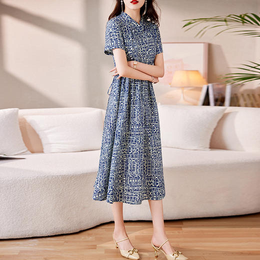时髦洋气，印花复古减龄时尚连衣裙女新款夏季短袖中长款裙子HR-MEIQIN1716 商品图6