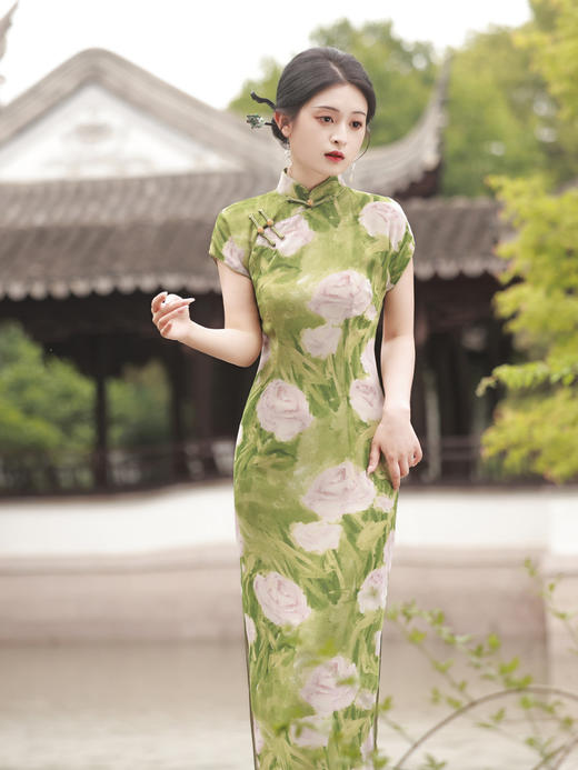 MYF 茹梦水墨复古中国风中式半开襟盘扣改良旗袍裙 商品图1