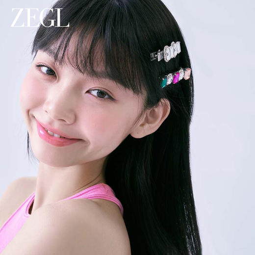 ZEGL彩色锆石发夹女2023新款后脑勺边夹侧边一字夹头饰多巴胺发饰 商品图1