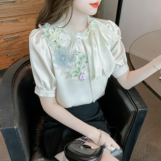 优雅减龄，重工立体花朵缎面衬衫SDJ37863119 商品图1