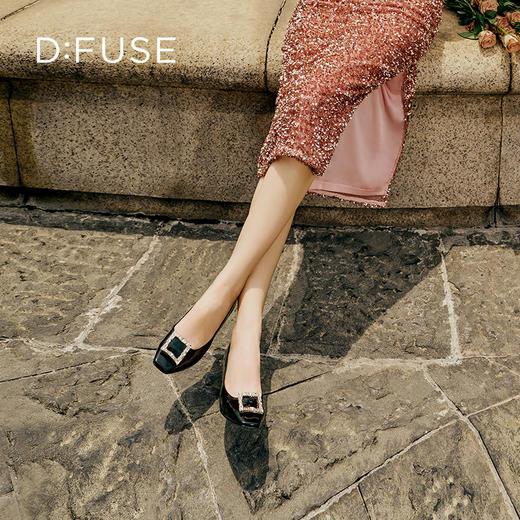 迪芙斯D:FUSE女鞋秋款单鞋女漆面牛皮方头复古钻扣粗跟单鞋DF33111019 商品图9