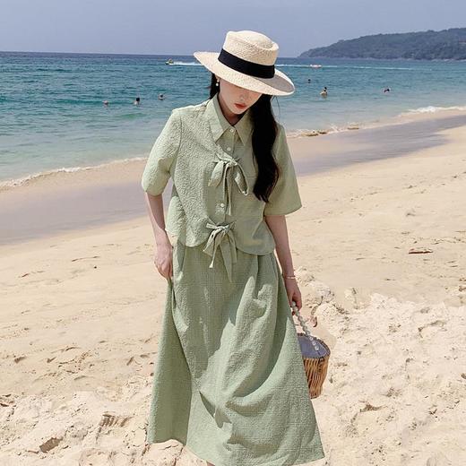 法式小个子温柔风两件套女2023年夏季新款时尚小衫高腰半身裙套装 商品图2