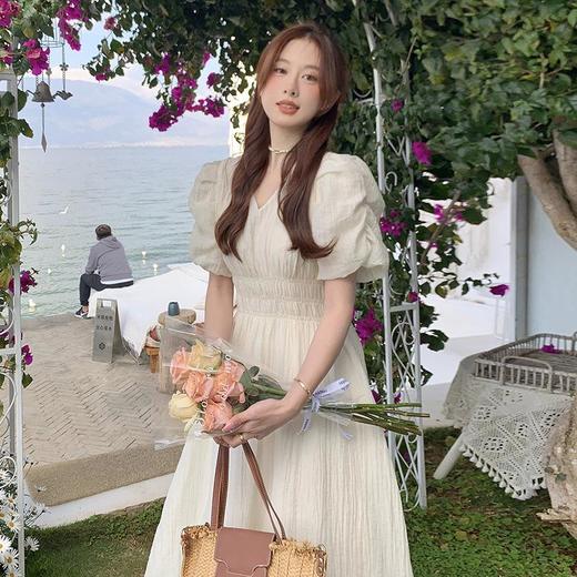 2023夏季新款杭州女装法式复古收腰显瘦连衣裙泡泡袖长款裙子 商品图2