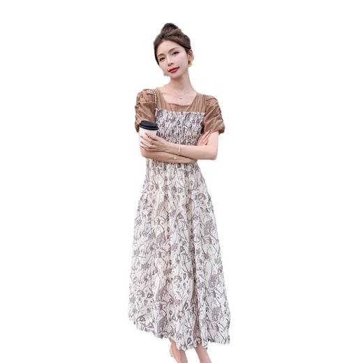 法式复古泡泡袖碎花连衣裙女夏季新款欧货撞色拼接长款高级感裙子 商品图4
