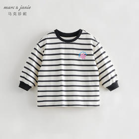 马克珍妮秋装新款 女童全棉条纹长袖T恤 儿童上衣231337