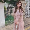 实拍元气少女感减龄泡泡袖收褶小花边甜美风显瘦温柔淡粉色连衣裙 商品缩略图0