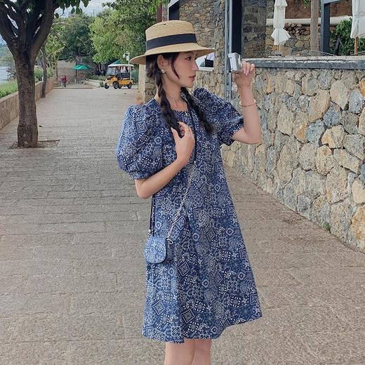 复古名族风印花连衣裙女装2023夏季新款小个子减龄中长款裙子配包 商品图1