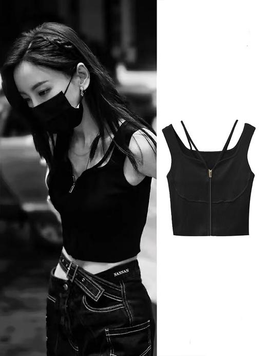 【于文文同款黑色吊带背心】夏天外穿春秋内搭打底衫 甜辣妹小个子上衣 性感v领吊带设计 各种身型随意穿搭 升级面料舒适亲肤 商品图2