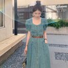 法式复古泡泡袖薄款牛仔连衣裙女夏季新款方领修身气质长款裙子 商品缩略图2
