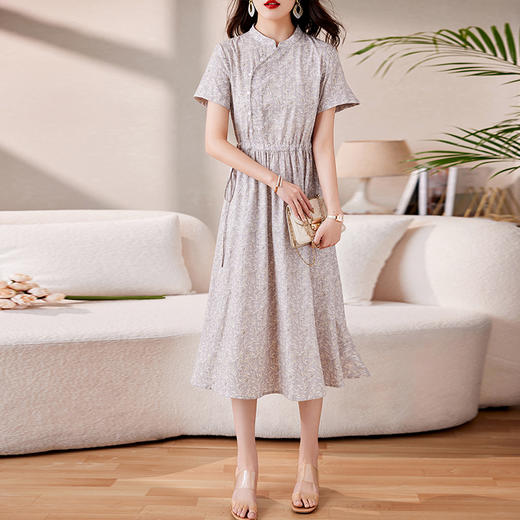 时髦洋气，印花复古减龄时尚连衣裙女新款夏季短袖中长款裙子HR-MEIQIN1716 商品图0
