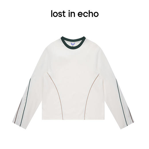 [捡漏价]lost in echo秋季新款百搭撞色线条设计打底直筒宽松全棉长袖T恤 商品图4