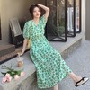 实拍夏季新款法式甜美温柔风一眼惊艳流行绿色碎花修身显瘦连衣裙 商品缩略图1