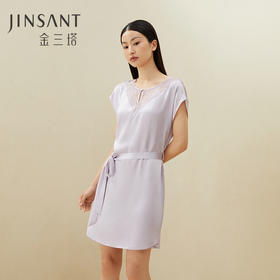 金三塔舒适凉感真丝圆领短袖可外穿睡裙女 桑蚕丝纯色睡衣女  YSFAA308