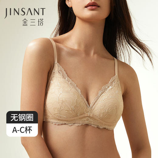 【亲肌棉聚龙杯】桑蚕丝内里舒适透气稳定包容女蕾丝文胸金三塔新品  NZFDC306 商品图0