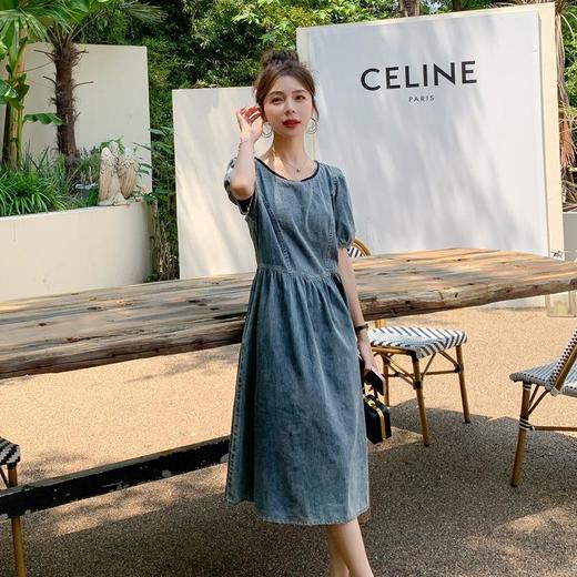 薄款牛仔连衣裙女夏季新款法式洋气复古气质通勤显瘦A字裙子长款 商品图1