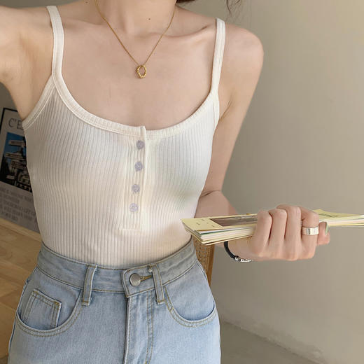 【260g优质全棉吊带背心】夏天纽扣2023新款打底内搭U领 纯欲露背上衣 修身好穿回头率超高 商品图5