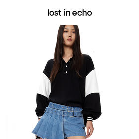 [断码]lost in echo设计师品牌拼接透气休闲百搭撞色拼接长袖POLO衫宽松