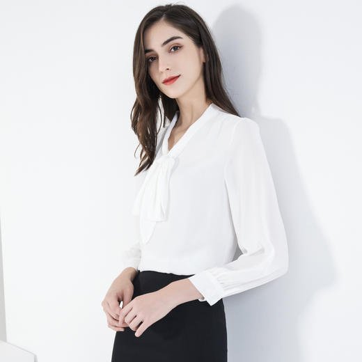罗蒙春夏薄款雪纺长袖衬衫女士休闲百搭商务通勤蝴蝶结雪纺衬衣 商品图4