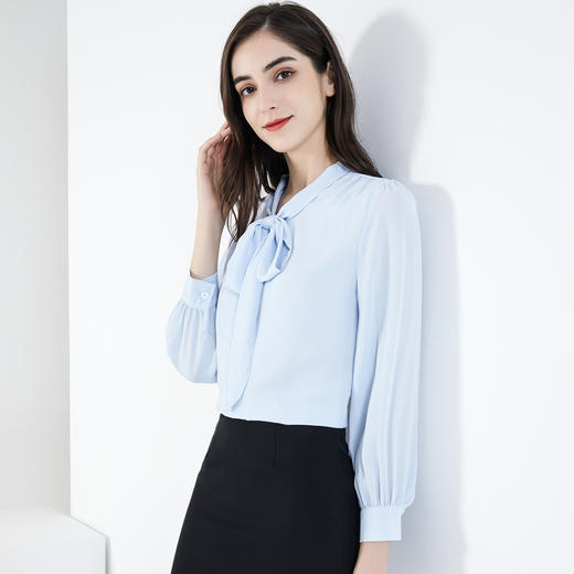 罗蒙春夏薄款雪纺长袖衬衫女士休闲百搭商务通勤蝴蝶结雪纺衬衣 商品图3