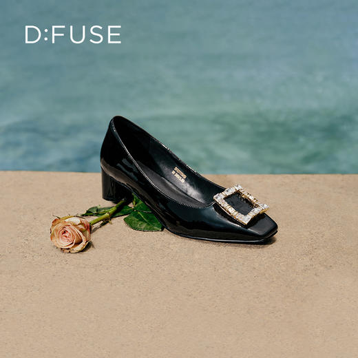 迪芙斯D:FUSE女鞋秋款单鞋女漆面牛皮方头复古钻扣粗跟单鞋DF33111019 商品图11