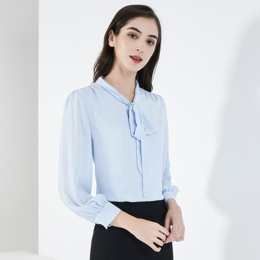 罗蒙春夏薄款雪纺长袖衬衫女士休闲百搭商务通勤蝴蝶结雪纺衬衣 商品图2
