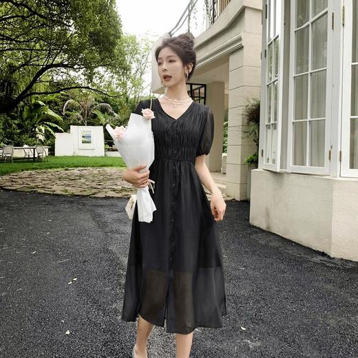 赫本风小黑裙子夏季女装法式复古洋气名媛妈妈天丝连衣裙气质高级 商品图3