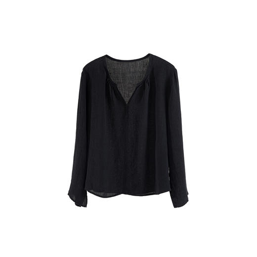 绽放522朵【黑白灰系列·普通美】酵素洗汉麻V领显瘦防晒亚麻衬衫 商品图3