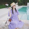 实拍肌理感压褶紫鸢花海泡泡袖小个子甜美风减龄宽松单排扣连衣裙 商品缩略图0