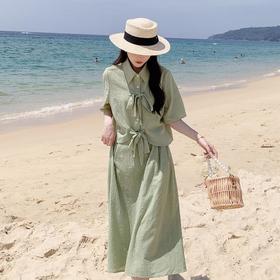 法式小个子温柔风两件套女2023年夏季新款时尚小衫高腰半身裙套装