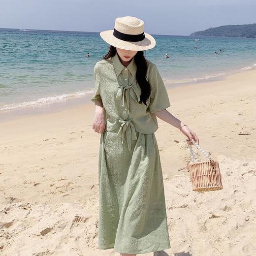 法式小个子温柔风两件套女2023年夏季新款时尚小衫高腰半身裙套装 商品图0