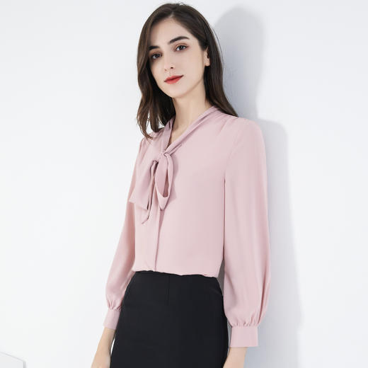 罗蒙春夏薄款雪纺长袖衬衫女士休闲百搭商务通勤蝴蝶结雪纺衬衣 商品图6