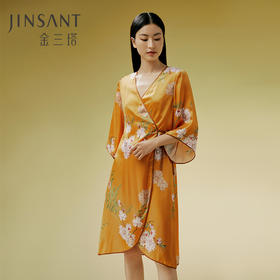 【诗意芍药】金三塔100%桑蚕丝中式水袖真丝印花优雅睡袍睡衣新品  YSFDC104