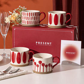 摩登主妇马克杯红色结婚家用高颜值情侣杯子一对陶瓷水杯礼盒套装