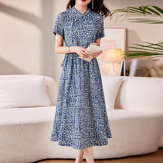 时髦洋气，印花复古减龄时尚连衣裙女新款夏季短袖中长款裙子HR-MEIQIN1716 商品图7