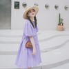 实拍肌理感压褶紫鸢花海泡泡袖小个子甜美风减龄宽松单排扣连衣裙 商品缩略图1