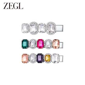 ZEGL彩色锆石发夹女2023新款后脑勺边夹侧边一字夹头饰多巴胺发饰