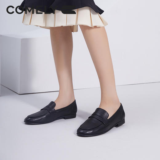 康莉KYU3A619乐福鞋女低跟简约通勤单鞋羊皮圆头小皮鞋 商品图3
