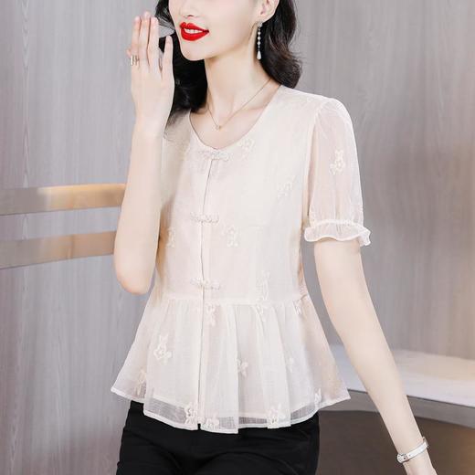 夏季新款，短袖上衣显瘦遮肚洋气设计感钉珠小衫K-4101T1211 商品图5