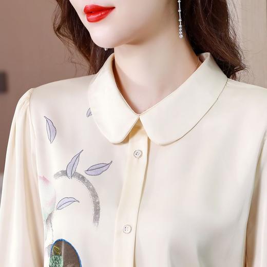 DD-真丝衬衫女长袖2023春秋款洋气娃娃领遮肚桑蚕丝上衣套头小衫 商品图4