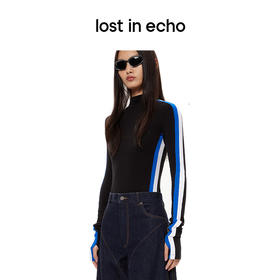[断码]lost in echo秋季新款内搭运动条纹高领多色撞色设计针织打底衫女