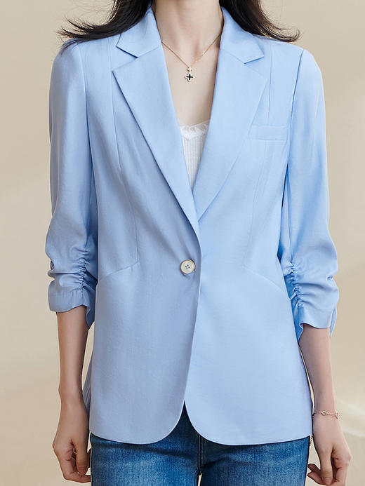 剩S/M/XXL 米思阳2025夏季新款时尚气质ol一粒扣通勤简约七分袖西装外套1388 商品图4