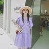 实拍肌理感压褶紫鸢花海泡泡袖小个子甜美风减龄宽松单排扣连衣裙 商品缩略图3