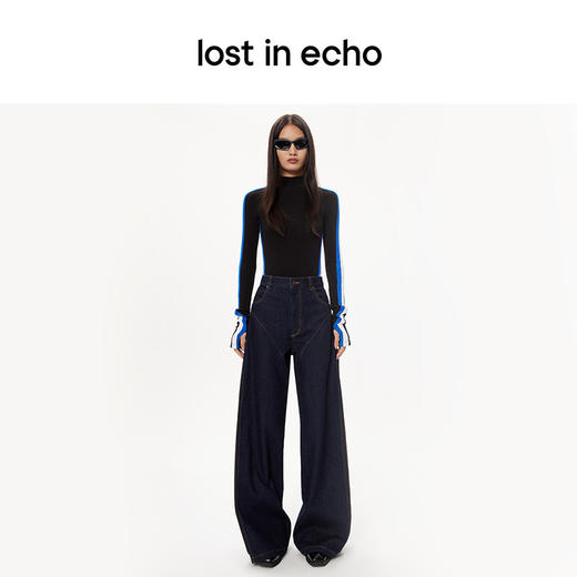 [断码]lost in echo秋季新款内搭运动条纹高领多色撞色设计针织打底衫女 商品图3