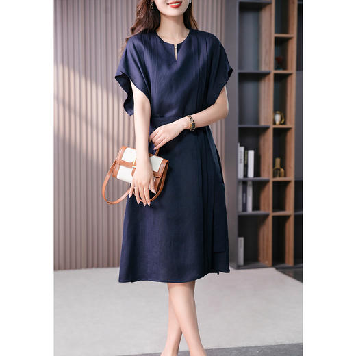 YX【定制17天】FSW气质收腰亚麻连衣裙女2023夏季新款设计感小众蝙蝠袖中长裙 商品图3