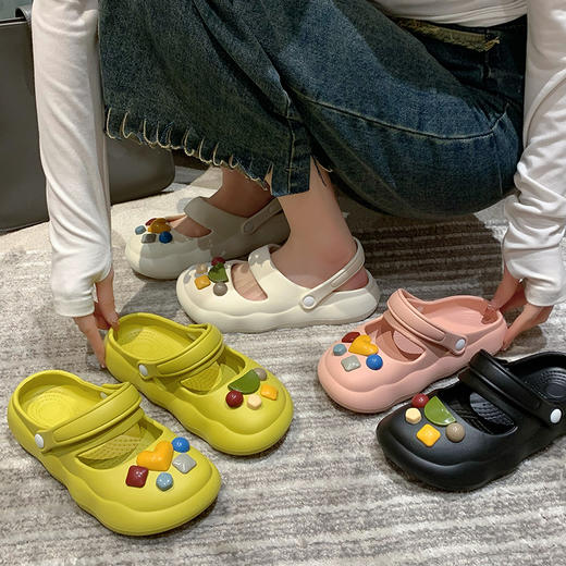 【三个款式任选】BULIQ	新款懒人凉拖鞋 仙人掌/宝石/鲜花 DIY多样式贴花 一鞋两穿 舒适透气不闷汗 商品图4