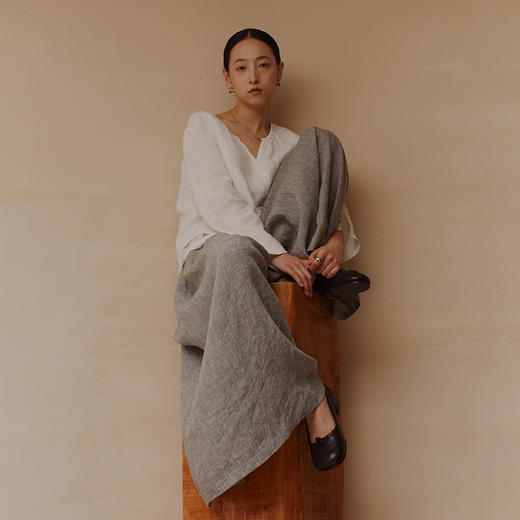 绽放582朵【黑白灰系列·山本裤】高级灰法国亚麻色织宽松阔腿裤 商品图1