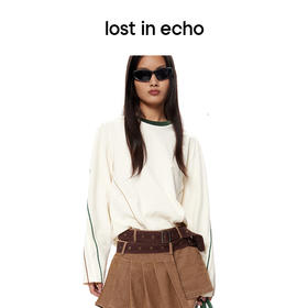 [捡漏价]lost in echo秋季新款百搭撞色线条设计打底直筒宽松全棉长袖T恤