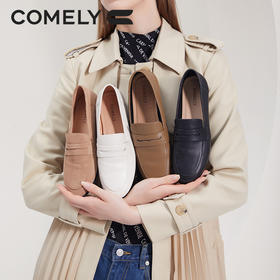 康莉KYU3A619乐福鞋女低跟简约通勤单鞋羊皮圆头小皮鞋