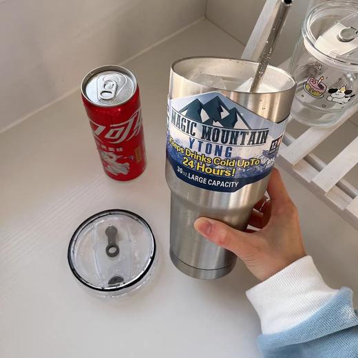 【家居百货】900ml超大容量 移动冰箱式【冰霸杯】304不锈钢 食品级PP防溅盖 商品图2